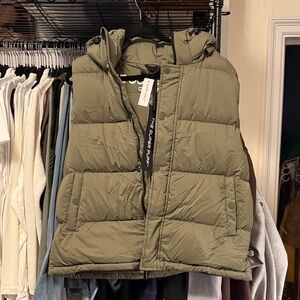 Super Puff Army Green Hooded Puffer Vest